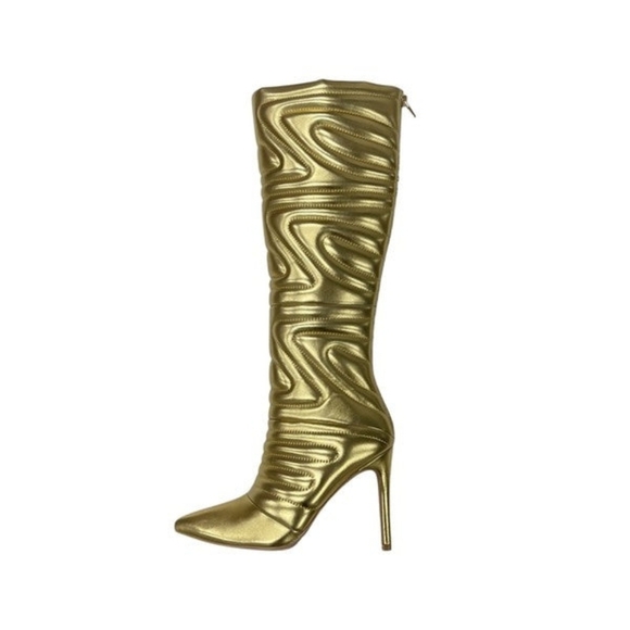 GLAZE Gold Curvy Quilted Pu Boot Skinny High Heels - Picture 2 of 13